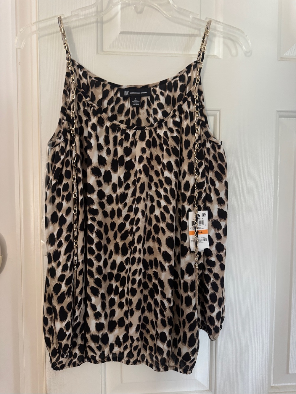 INC International Concepts Leopard Print Cold-Shoulder Tank Top - Beige/Black